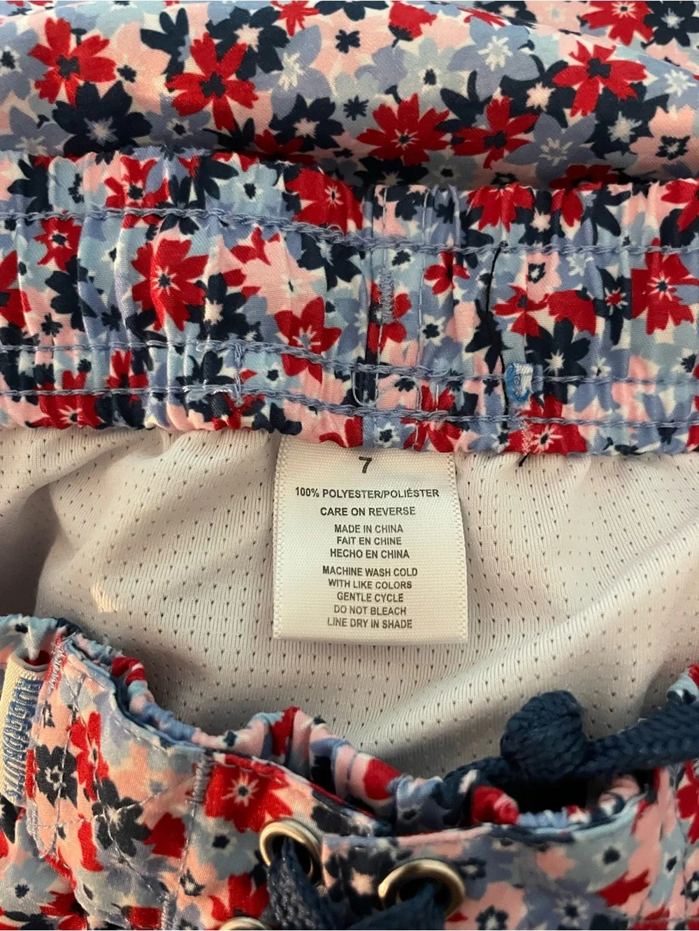 Kids Floral Swim Trunks in Red & Blue